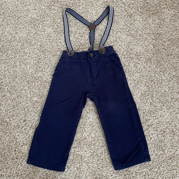 Gymboree baby toddler boy navy blue suspender pants size 18-24 months - Picture 2 of 8